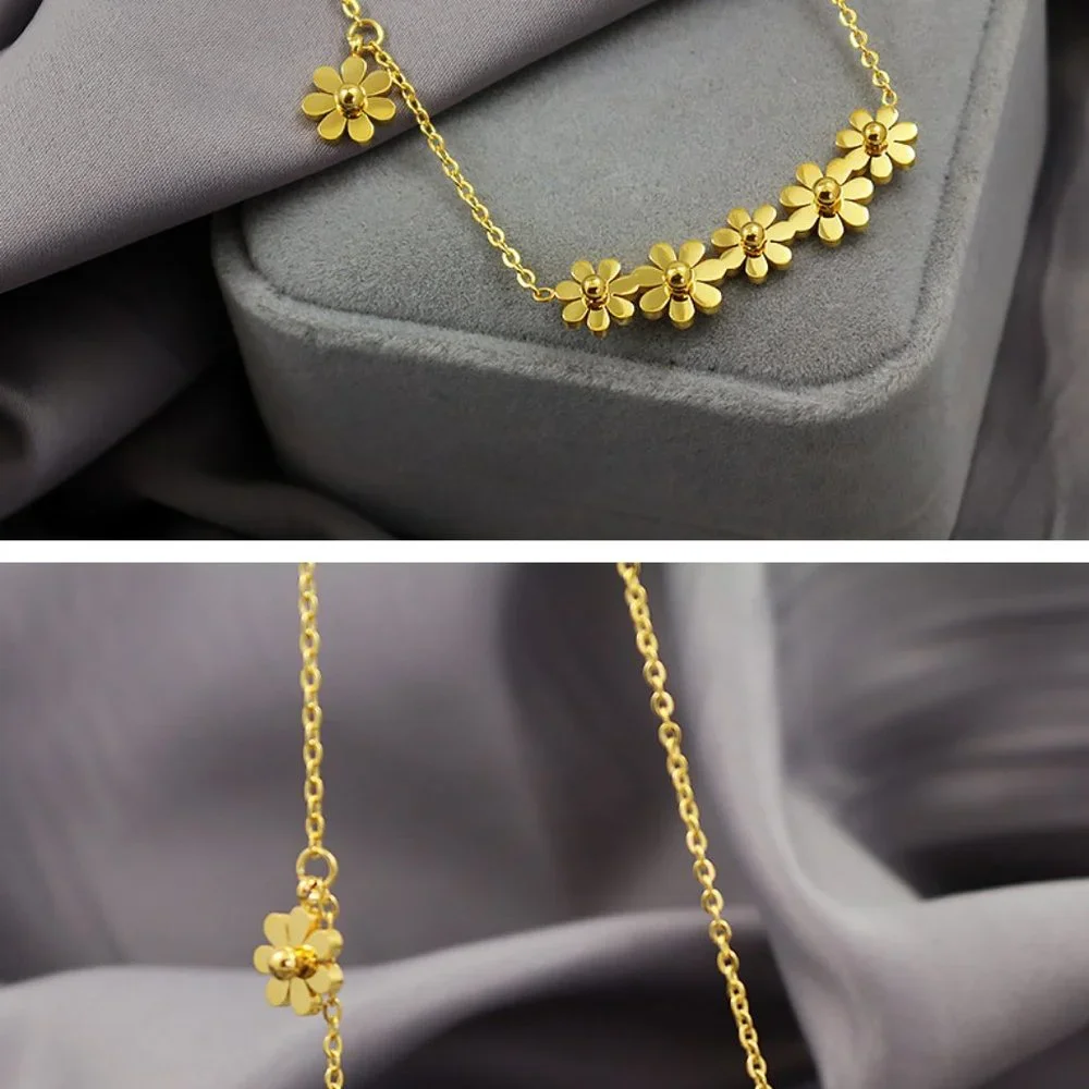 NEW 18K Gold Plated Daisy Flower Bar Necklace - Picture 4 of 6